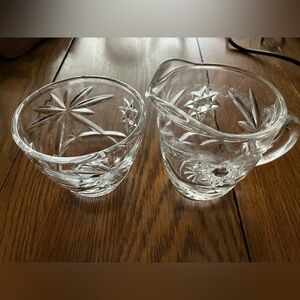 Vintage Star of David Anchor Hockey Clear Glass Sugar and Creamer Set no top